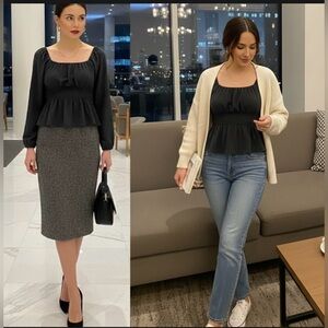 Madewell Smocked Waist Long Sleeve Peplum Blouse Women’s Size L Dark Gray.